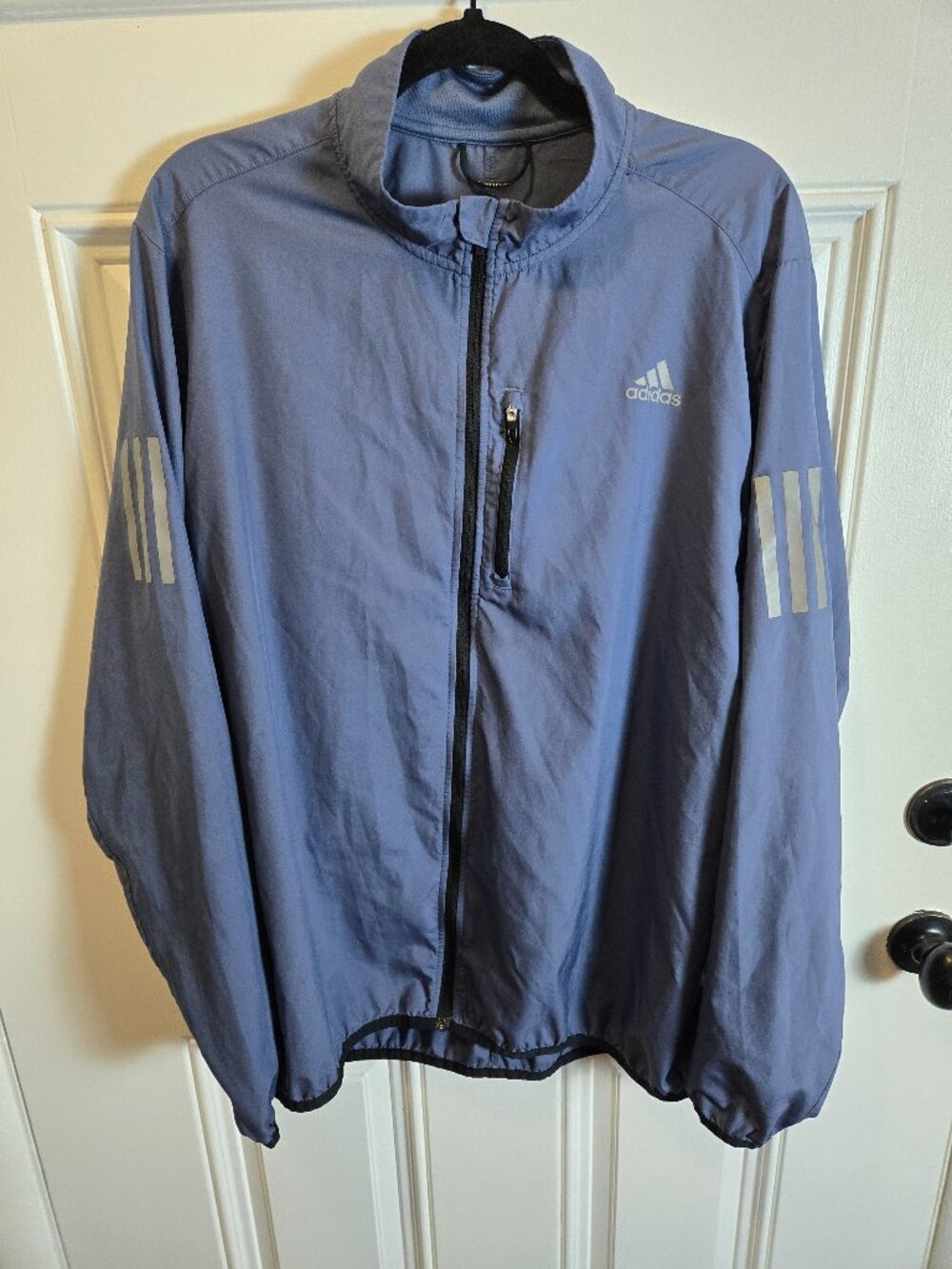 Adidas Running Blue Reflective Full Zip Lightweight Windbreaker Jacket Size L